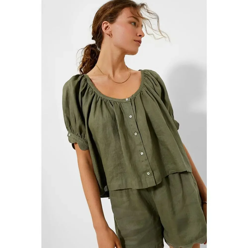 TUCKERNUCK Army Green Linen Tully Top Size XXL NWT Retail $128 Tuckernuck